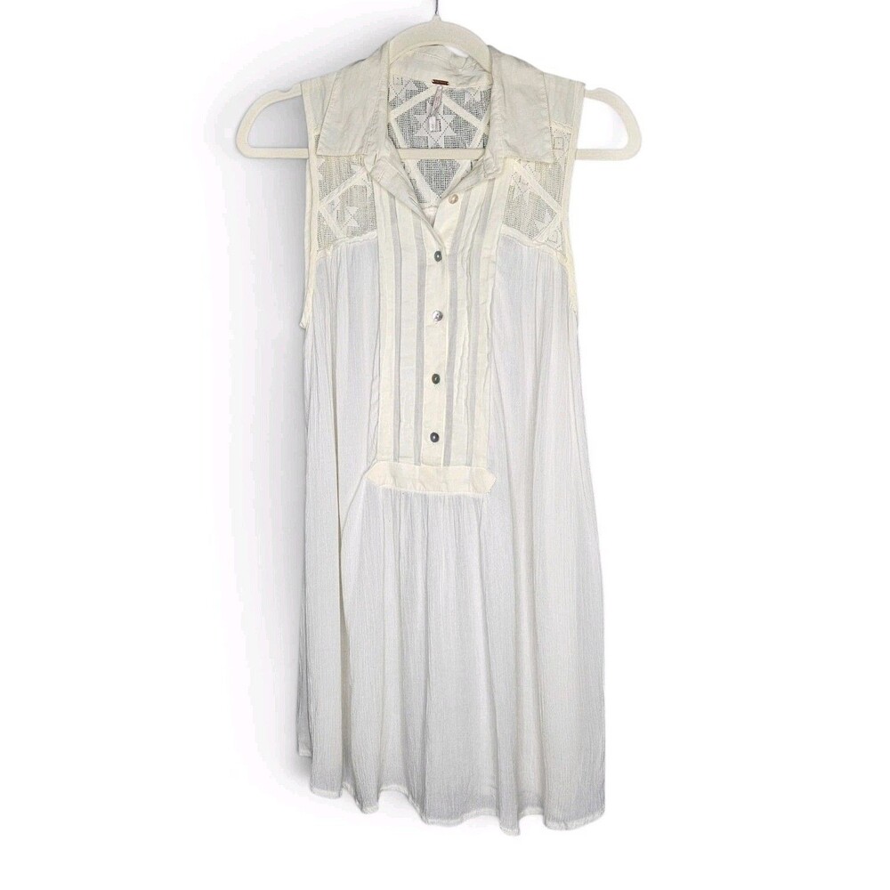 Free People Tunic Womens XS Ivory Sleeveless Lace Yoke Boho